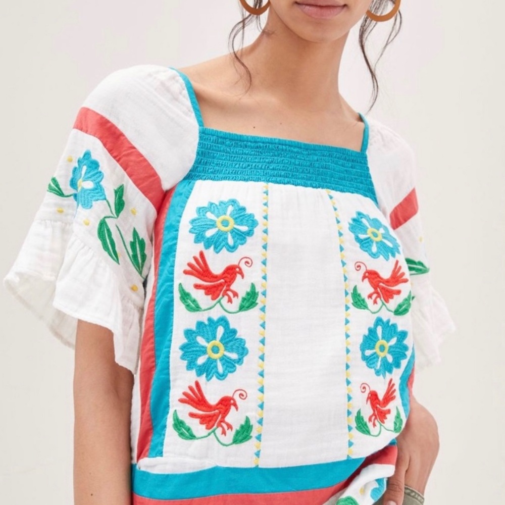 ANTHROPOLOGIE Embroidered Cotton Tunic Top - Women’s Size 4 - New - Picture 2 of 11